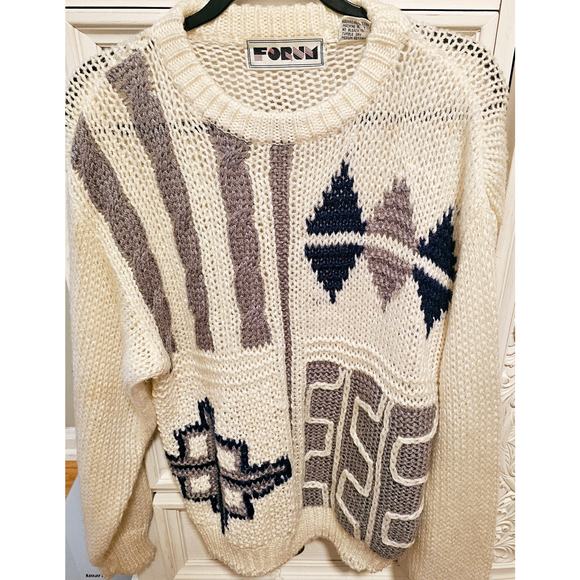 Vintage Oversized Knit Geometric Design Sweater by Forum - Size M - Picture 1 of 7